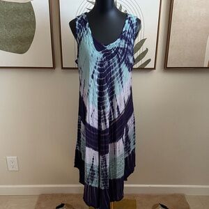 Charlie Paige Asymmetrical Tie-Dye Dress in Blue and Purple